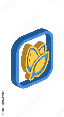 Dynamic Flaxseed 3D Isometric App Icon for Modern Vitality. transparent.