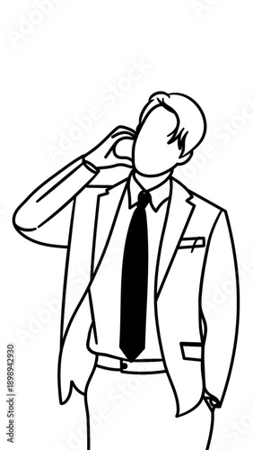 Line art illustration of a handsome CEO striking a cute pose. This illustration was inspired by a scene from a popular Korean drama.