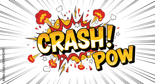 Comic book explosion effect with crash pow text