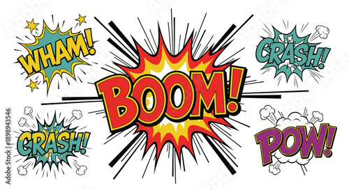 colorful comic book explosion words