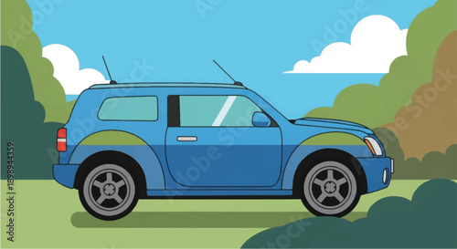 Blue SUV Vehicle Illustration Side View.