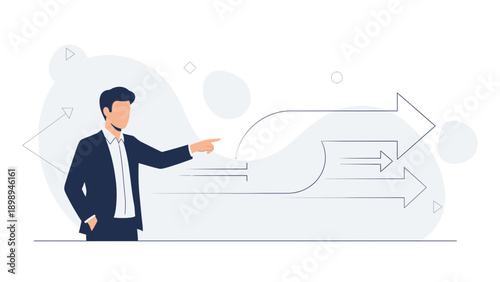 Businessman pointing at arrow flowchart, business strategy and planning