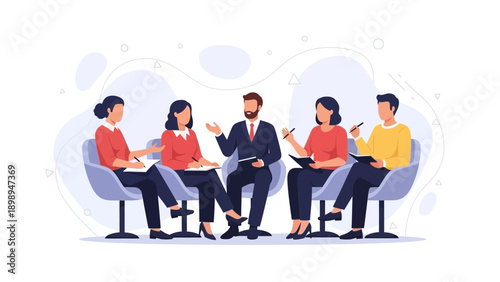 Diverse group in a meeting, discussing ideas around a table, collaboration and teamwork concept