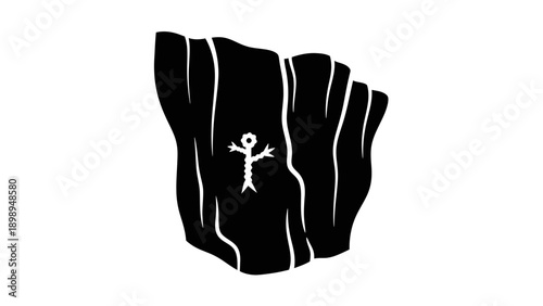 Ancient Petroglyph on Canyon Wall Vector Silhouette Image. transparent.