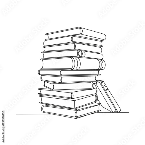 Stack of books, minimal line art illustration, education concept