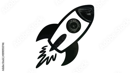 Rocket Launch Icon: A stylized, black and white illustration of a rocket ship blasting off, symbolizing innovation, progress, and the spirit of exploration.