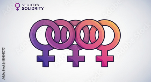 Interconnected female symbols representing unity and solidarity in gradient colors
