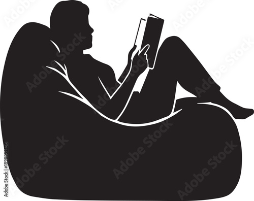 Relaxed Person Reading Book in Beanbag Chair Silhouettes