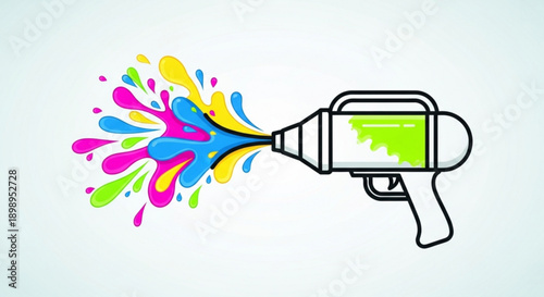 Colorful paint spray gun illustration with vibrant splatters on white background creative art design element