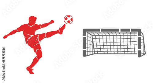 Soccer player kicking ball towards goal