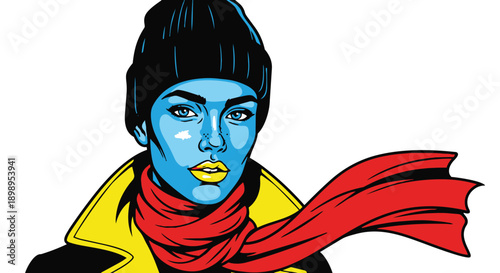Woman with blue skin and red scarf