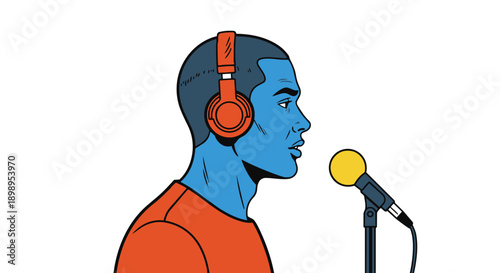 Man wearing headphones speaking into a microphone