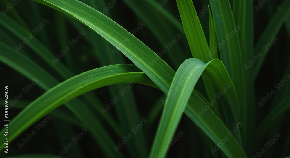 Fototapeta premium Close-up of green grass blades in dark.