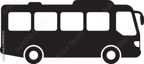 A simple black silhouette of a bus on a white background.