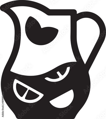 A black and white illustration of a jug with a face on it, having an angry expression.