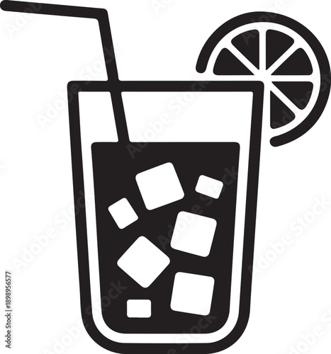 A simple illustration of a glass with ice, a straw, and a lime wedge.