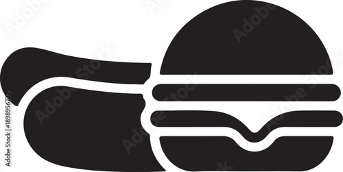 Burger and Hot Dog Icon – Fast Food Meal Symbol in Black Silhouette

