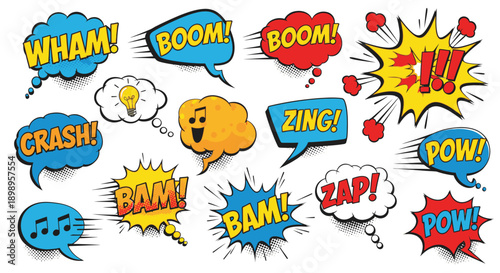 Comic book speech bubbles with dynamic action words