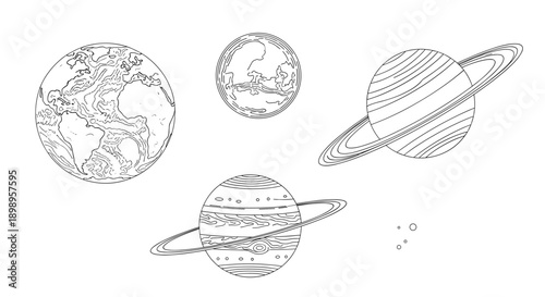 Line drawing of planets in our solar system