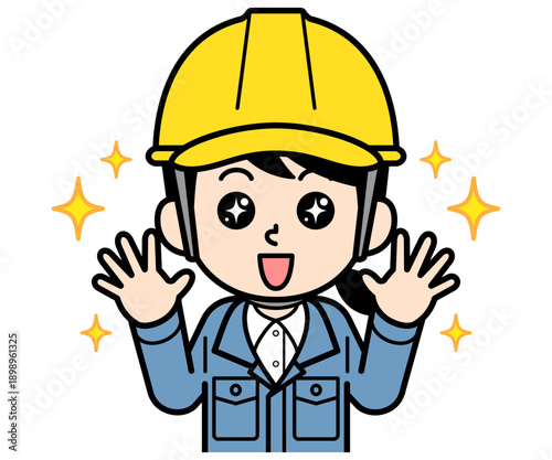 感激しているヘルメットをかぶった現場監督の女性