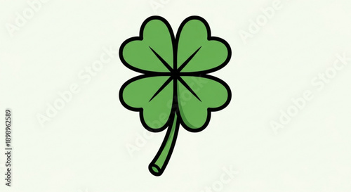 Lucky green four leaf clover with black outline on light background