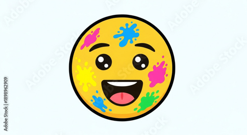 Vibrant yellow emoji face with paint splatters and joyful expression
