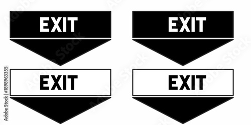 Simple hand drawn "exit" arrow sign. Double set of black and white color arrow signs.