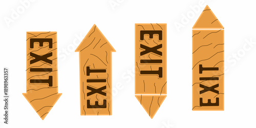 Simple hand drawing of an "out" arrow. Double set of brown arrows like wood grain.