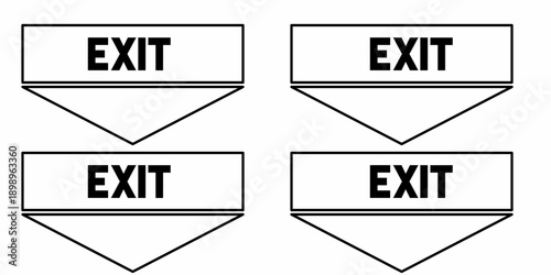 Simple hand drawn "exit" arrow sign. Double set of black and white color arrow signs.