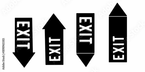 Simple hand drawn "exit" arrow sign. Double set of black and white color arrow signs.