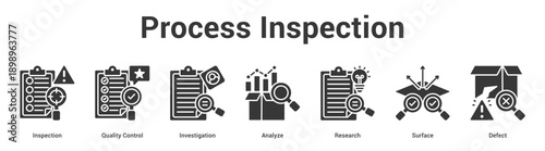 Process Inspection web banner icon set vector illustration concept for business with icon of Inspection, Quality Control, Investigation, Analyze, Resear.