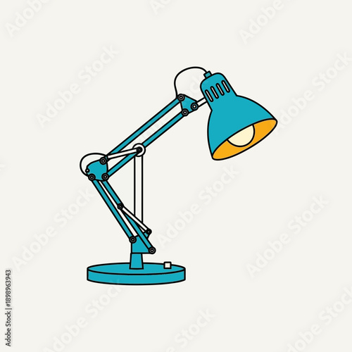 Blue Articulated Desk Lamp with Light Bulb On