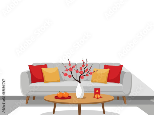Minimalist Living Room Interior with Mandarin Orange Ornaments 