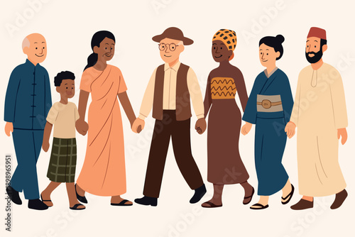PrintDiverse People Holding Hands Illustration (Multicultural Community Unity)