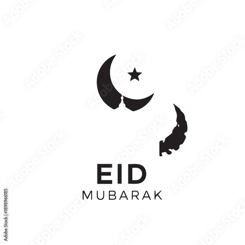 Eid Mubarak Greeting Card Design Featuring Crescent Moon and Star Symbol.