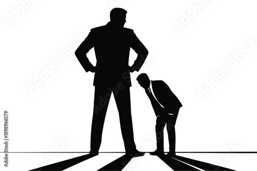 Silhouette of two men in suits one towering over the other