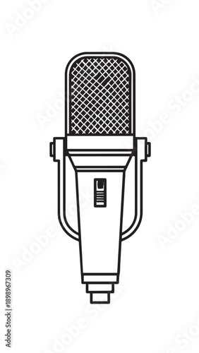 Vintage studio microphone with mesh head and stand ready for recording and broadcasting.