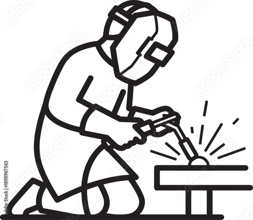 A silhouetted worker skillfully welds metal, creating sparks and showcasing precision in a focused artistic illustration.