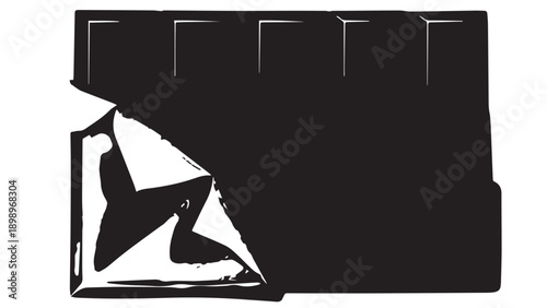 Abstract silhouette inside geometric frame with negative space and bold black shapes.