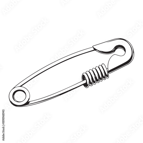 Minimal metal safety pin illustration showcasing a simple fastening tool for clothing and crafts.