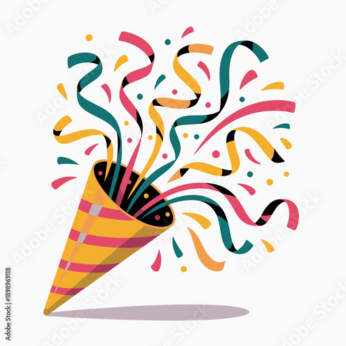 Celebration party popper with colorful streamers and confetti
