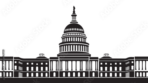 A black and white silhouette illustration of the US Capitol Building