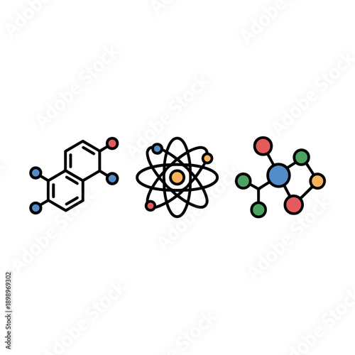 Molecular structures and atomic model illustration