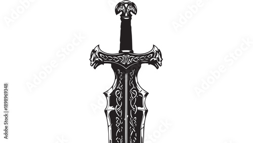 Intricately crafted ornate dagger with gothic scabbard and decorative blade silhouette.