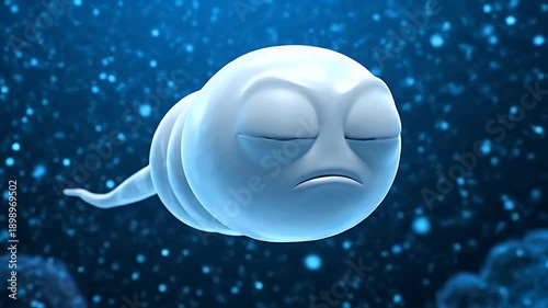 Cute Sperm Cartoon Character in Underwater Scene