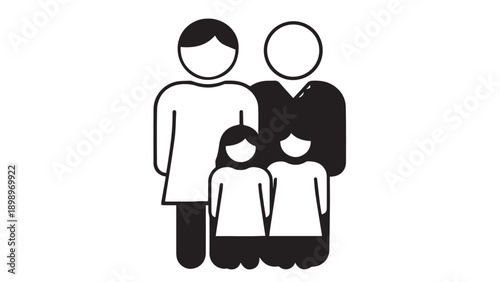 Simple family silhouette icon showing two adults and two children together, a clean vector portrait.