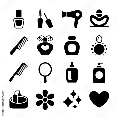 Collection of beauty and spa icons in black