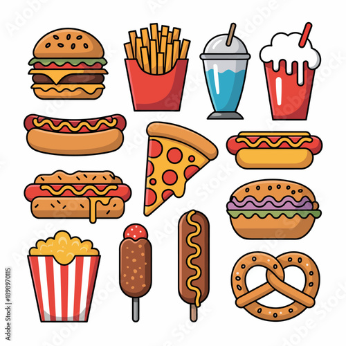 Delicious fast food items collection