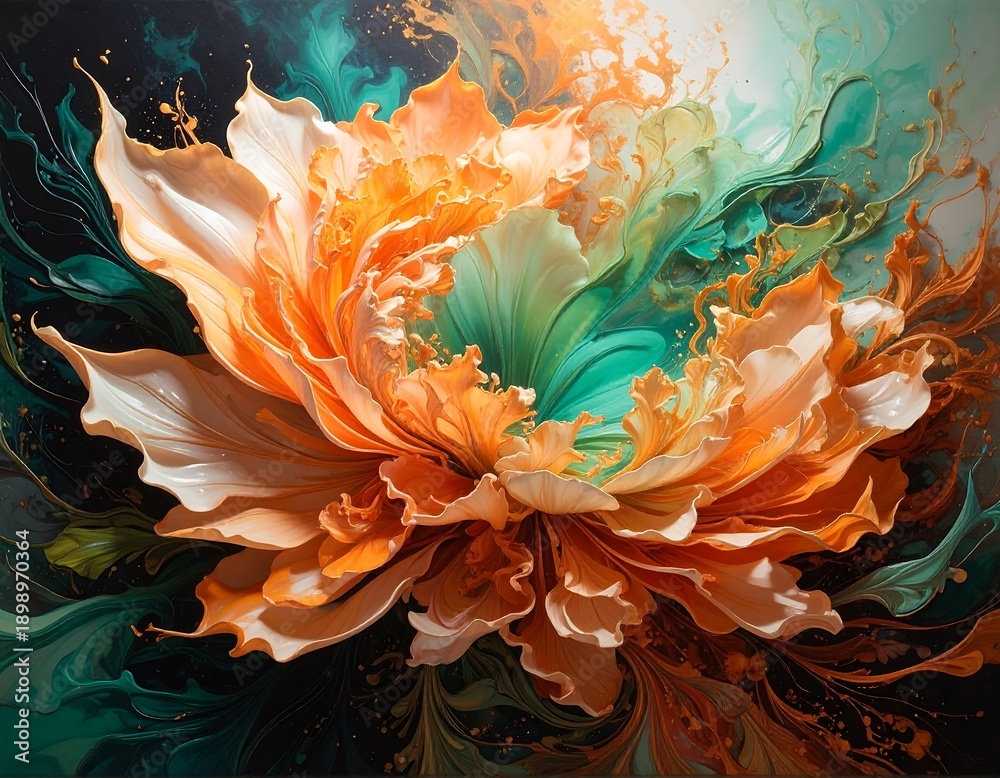Obraz premium Abstract floral artwork with vibrant orange and teal colors studio style