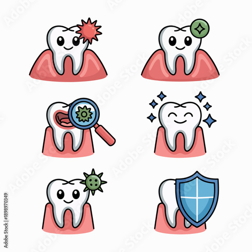 Tooth health and protection with cartoon teeth characters